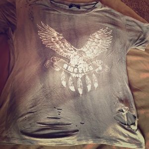 Grey distressed America shirt & black shorts